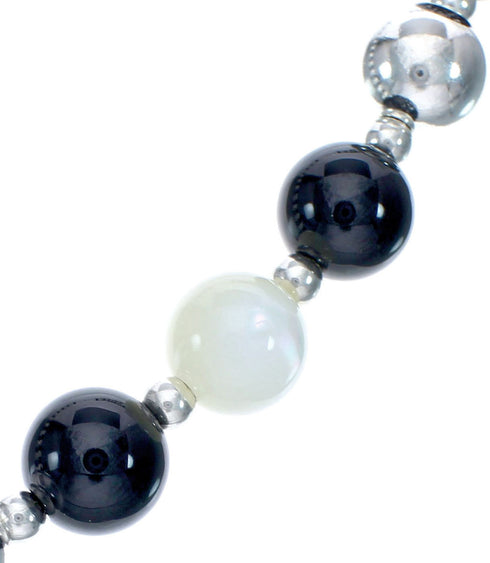 Mother of Pearl And Onyx Sterling Silver Native American Bead Necklace JX127155